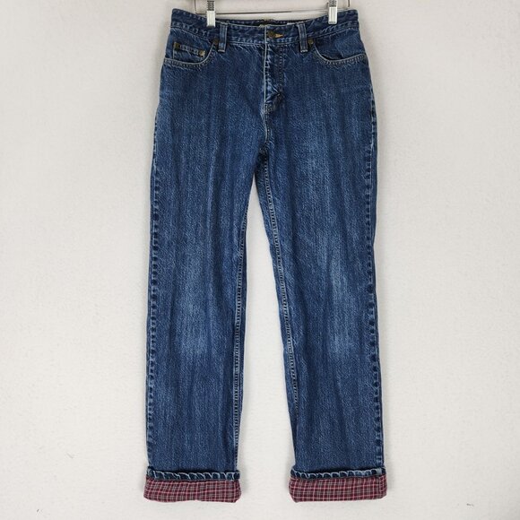 Eddie Bauer Jeans Womens 6 Blue Natural Fit Mid Rise Flannel Lined Straight Leg - Picture 1 of 13